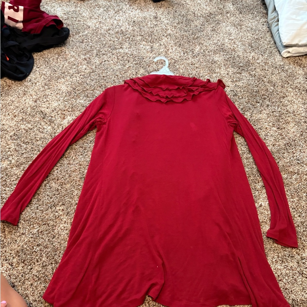 Red Ruffled Open Cardigan - Picture 3 of 3